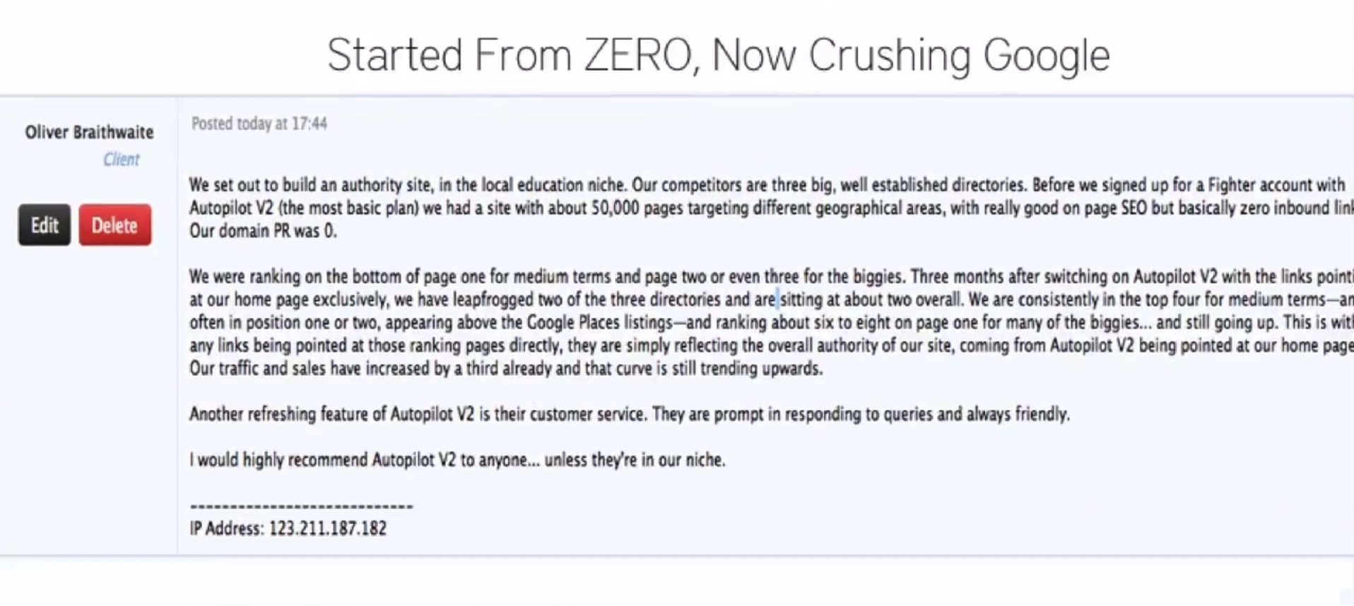 was zero, now crushing google on autopilot seo